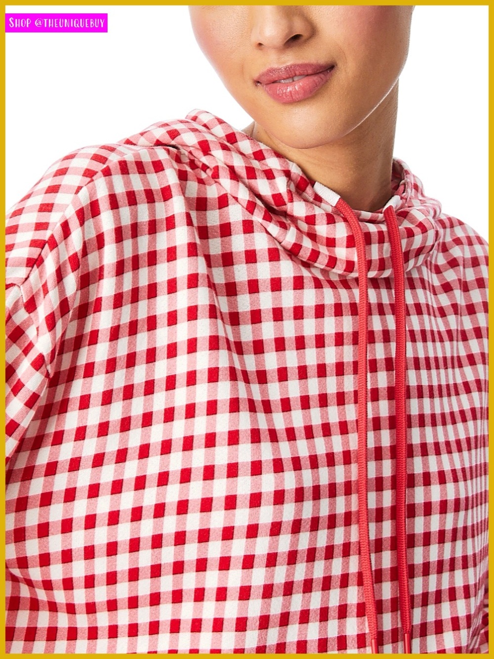 Alice + Olivia Niki Red White Gingham Plaid Pullover Hoodie